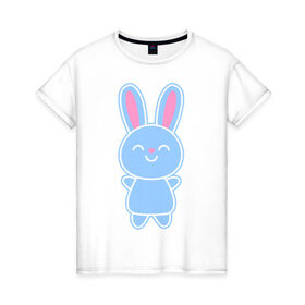 Женская футболка хлопок с принтом Зайка в Санкт-Петербурге, 100% хлопок | прямой крой, круглый вырез горловины, длина до линии бедер, слегка спущенное плечо | bunny | rabbit | белый | зайка | заяц | кролик | милый