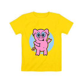 Детская футболка хлопок с принтом Поросенок в Санкт-Петербурге, 100% хлопок | круглый вырез горловины, полуприлегающий силуэт, длина до линии бедер | кабан | милый | поросенок | пятачок | розовый | свинья | хрюша