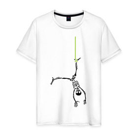 Мужская футболка хлопок с принтом Висячий скелетик в Санкт-Петербурге, 100% хлопок | прямой крой, круглый вырез горловины, длина до линии бедер, слегка спущенное плечо. | скелет