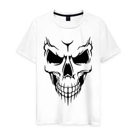 Мужская футболка хлопок с принтом Лицо - череп в Санкт-Петербурге, 100% хлопок | прямой крой, круглый вырез горловины, длина до линии бедер, слегка спущенное плечо. | скелет