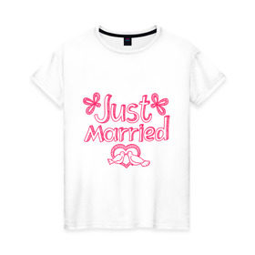 Женская футболка хлопок с принтом Just married pink в Санкт-Петербурге, 100% хлопок | прямой крой, круглый вырез горловины, длина до линии бедер, слегка спущенное плечо | just married | брак | голубки | жених | кольца | молодожены | невеста | свадьба | супруги