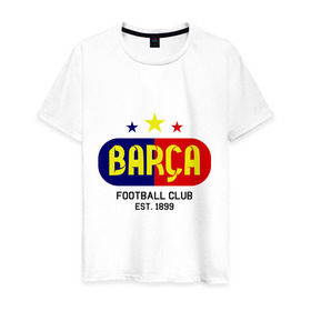 Мужская футболка хлопок с принтом Barcelona Football club в Санкт-Петербурге, 100% хлопок | прямой крой, круглый вырез горловины, длина до линии бедер, слегка спущенное плечо. | Тематика изображения на принте: barca | barcelona | club | football | барселона | клуб | футбол