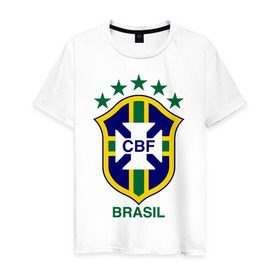 Мужская футболка хлопок с принтом Сборная Бразилии по футболу в Санкт-Петербурге, 100% хлопок | прямой крой, круглый вырез горловины, длина до линии бедер, слегка спущенное плечо. | бразилия
