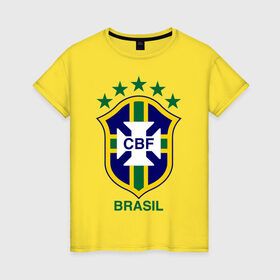 Женская футболка хлопок с принтом Сборная Бразилии по футболу в Санкт-Петербурге, 100% хлопок | прямой крой, круглый вырез горловины, длина до линии бедер, слегка спущенное плечо | бразилия