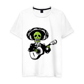 Мужская футболка хлопок с принтом Мертвый музыкант в Санкт-Петербурге, 100% хлопок | прямой крой, круглый вырез горловины, длина до линии бедер, слегка спущенное плечо. | Тематика изображения на принте: гитара | скелет