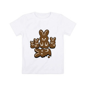 Детская футболка хлопок с принтом Шоколадные кролики в Санкт-Петербурге, 100% хлопок | круглый вырез горловины, полуприлегающий силуэт, длина до линии бедер | Тематика изображения на принте: chocolate | death | rabbit | еда | зайцы | заяц | зверь | кролик | шоколад