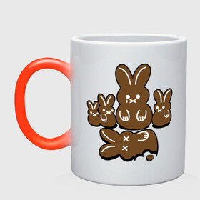 Кружка хамелеон с принтом Шоколадные кролики в Санкт-Петербурге, керамика | меняет цвет при нагревании, емкость 330 мл | chocolate | death | rabbit | еда | зайцы | заяц | зверь | кролик | шоколад