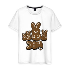 Мужская футболка хлопок с принтом Шоколадные кролики в Санкт-Петербурге, 100% хлопок | прямой крой, круглый вырез горловины, длина до линии бедер, слегка спущенное плечо. | chocolate | death | rabbit | еда | зайцы | заяц | зверь | кролик | шоколад