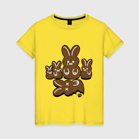 Женская футболка хлопок с принтом Шоколадные кролики в Санкт-Петербурге, 100% хлопок | прямой крой, круглый вырез горловины, длина до линии бедер, слегка спущенное плечо | chocolate | death | rabbit | еда | зайцы | заяц | зверь | кролик | шоколад
