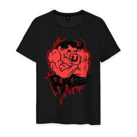 Мужская футболка хлопок с принтом Rage (Ярость) в Санкт-Петербурге, 100% хлопок | прямой крой, круглый вырез горловины, длина до линии бедер, слегка спущенное плечо. | Тематика изображения на принте: bull | rage | бык | качок | силовой | спорт | ярость