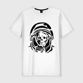 Мужская футболка премиум с принтом Скелет в скафандре в Санкт-Петербурге, 92% хлопок, 8% лайкра | приталенный силуэт, круглый вырез ворота, длина до линии бедра, короткий рукав | скелет