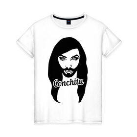 Женская футболка хлопок с принтом Conchita в Санкт-Петербурге, 100% хлопок | прямой крой, круглый вырез горловины, длина до линии бедер, слегка спущенное плечо | conchita | conchita wurst | eurovision | евровидение | кончита | кончита вурст