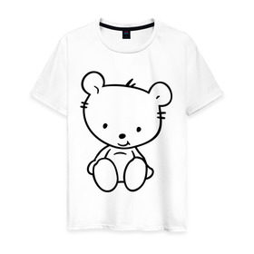 Мужская футболка хлопок с принтом Белый мишка в Санкт-Петербурге, 100% хлопок | прямой крой, круглый вырез горловины, длина до линии бедер, слегка спущенное плечо. | белый | маленький | медведь | медвежонок | милый | мишка | мишутка