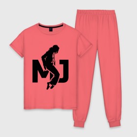 Женская пижама хлопок с принтом Майкл Джексон в Санкт-Петербурге, 100% хлопок | брюки и футболка прямого кроя, без карманов, на брюках мягкая резинка на поясе и по низу штанин | jackson | king | michael | music | pop | джексон | джэксон | король | майкл | музыка | поп | попса