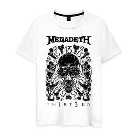 Мужская футболка хлопок с принтом Megadeth thirteen в Санкт-Петербурге, 100% хлопок | прямой крой, круглый вырез горловины, длина до линии бедер, слегка спущенное плечо. | Тематика изображения на принте: megadeth