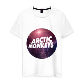 Мужская футболка хлопок с принтом Arctic monkeys space logo в Санкт-Петербурге, 100% хлопок | прямой крой, круглый вырез горловины, длина до линии бедер, слегка спущенное плечо. | arctic monkeys