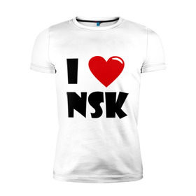 Мужская футболка премиум с принтом I LOVE NSK в Санкт-Петербурге, 92% хлопок, 8% лайкра | приталенный силуэт, круглый вырез ворота, длина до линии бедра, короткий рукав | Тематика изображения на принте: новосибирск | нск | россия | сибирь | я люблю.