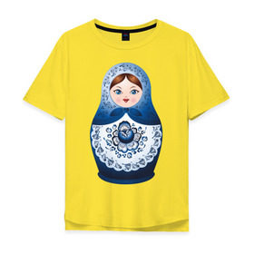 Мужская футболка хлопок Oversize с принтом Матрешка Гжель в Санкт-Петербурге, 100% хлопок | свободный крой, круглый ворот, “спинка” длиннее передней части | русь