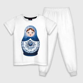Детская пижама хлопок с принтом Матрешка Гжель в Санкт-Петербурге, 100% хлопок |  брюки и футболка прямого кроя, без карманов, на брюках мягкая резинка на поясе и по низу штанин
 | Тематика изображения на принте: русь