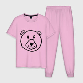 Мужская пижама хлопок с принтом Медведь в Санкт-Петербурге, 100% хлопок | брюки и футболка прямого кроя, без карманов, на брюках мягкая резинка на поясе и по низу штанин
 | русь