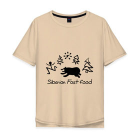 Мужская футболка хлопок Oversize с принтом Siberian Fast food в Санкт-Петербурге, 100% хлопок | свободный крой, круглый ворот, “спинка” длиннее передней части | siberia fastfood | елки | фастфуд