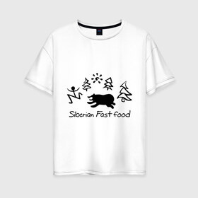 Женская футболка хлопок Oversize с принтом Siberian Fast food в Санкт-Петербурге, 100% хлопок | свободный крой, круглый ворот, спущенный рукав, длина до линии бедер
 | siberia fastfood | елки | фастфуд