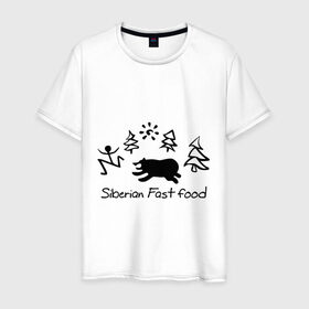 Мужская футболка хлопок с принтом Siberian Fast food в Санкт-Петербурге, 100% хлопок | прямой крой, круглый вырез горловины, длина до линии бедер, слегка спущенное плечо. | siberia fastfood | елки | фастфуд