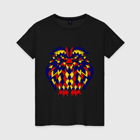 Женская футболка хлопок с принтом Сова разноцветная мозаика в Санкт-Петербурге, 100% хлопок | прямой крой, круглый вырез горловины, длина до линии бедер, слегка спущенное плечо | сова