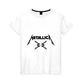Женская футболка хлопок с принтом Metallica в Санкт-Петербурге, 100% хлопок | прямой крой, круглый вырез горловины, длина до линии бедер, слегка спущенное плечо | металлика