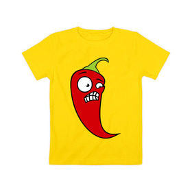 Детская футболка хлопок с принтом Перец в Санкт-Петербурге, 100% хлопок | круглый вырез горловины, полуприлегающий силуэт, длина до линии бедер | красный | оскал | острый | перец | чили