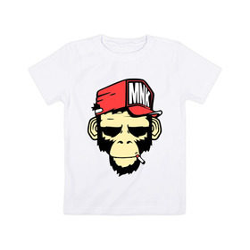 Детская футболка хлопок с принтом Monkey Swag в Санкт-Петербурге, 100% хлопок | круглый вырез горловины, полуприлегающий силуэт, длина до линии бедер | cap | hat | head | mnk | monkey | swag | голова | кепка | мартышка | обезьяна | свэг