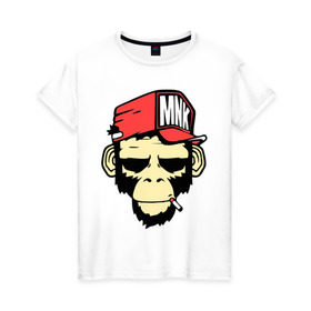 Женская футболка хлопок с принтом Monkey Swag в Санкт-Петербурге, 100% хлопок | прямой крой, круглый вырез горловины, длина до линии бедер, слегка спущенное плечо | cap | hat | head | mnk | monkey | swag | голова | кепка | мартышка | обезьяна | свэг