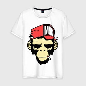 Мужская футболка хлопок с принтом Monkey Swag в Санкт-Петербурге, 100% хлопок | прямой крой, круглый вырез горловины, длина до линии бедер, слегка спущенное плечо. | cap | hat | head | mnk | monkey | swag | голова | кепка | мартышка | обезьяна | свэг