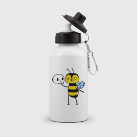 Бутылка спортивная с принтом Пчелка Гамлет в Санкт-Петербурге, металл | емкость — 500 мл, в комплекте две пластиковые крышки и карабин для крепления | быть | вопрос | гамлет | не быть | пчела | череп | шекспир