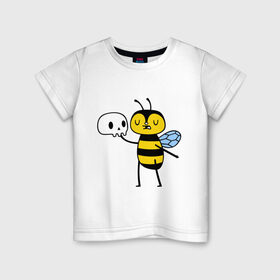 Детская футболка хлопок с принтом Пчелка Гамлет в Санкт-Петербурге, 100% хлопок | круглый вырез горловины, полуприлегающий силуэт, длина до линии бедер | быть | вопрос | гамлет | не быть | пчела | череп | шекспир