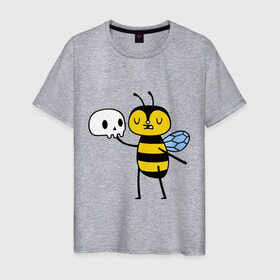 Мужская футболка хлопок с принтом Пчелка Гамлет в Санкт-Петербурге, 100% хлопок | прямой крой, круглый вырез горловины, длина до линии бедер, слегка спущенное плечо. | быть | вопрос | гамлет | не быть | пчела | череп | шекспир