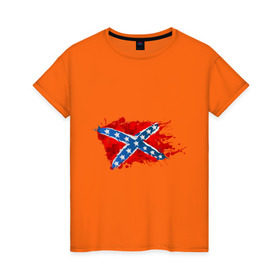 Женская футболка хлопок с принтом Конфедерация брызги в Санкт-Петербурге, 100% хлопок | прямой крой, круглый вырез горловины, длина до линии бедер, слегка спущенное плечо | америка | звезды | конфедеративные штаты америки | конфедерация | орел | патриоты | символика | сша | туристам | флаг