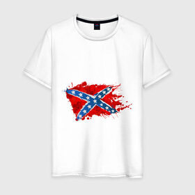 Мужская футболка хлопок с принтом Конфедерация брызги в Санкт-Петербурге, 100% хлопок | прямой крой, круглый вырез горловины, длина до линии бедер, слегка спущенное плечо. | америка | звезды | конфедеративные штаты америки | конфедерация | орел | патриоты | символика | сша | туристам | флаг