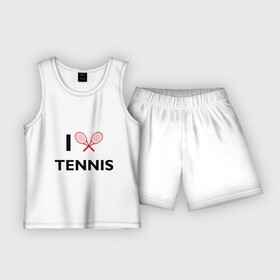 Детская пижама с шортами хлопок с принтом I Love Tennis в Санкт-Петербурге,  |  | ракетка | тенис | теннис | теннисист