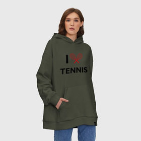 Худи SuperOversize хлопок с принтом I Love Tennis в Санкт-Петербурге, 70% хлопок, 30% полиэстер, мягкий начес внутри | карман-кенгуру, эластичная резинка на манжетах и по нижней кромке, двухслойный капюшон
 | ракетка | тенис | теннис | теннисист