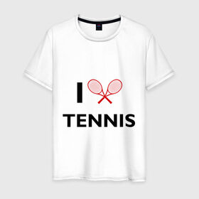 Мужская футболка хлопок с принтом I Love Tennis в Санкт-Петербурге, 100% хлопок | прямой крой, круглый вырез горловины, длина до линии бедер, слегка спущенное плечо. | Тематика изображения на принте: ракетка | тенис | теннис | теннисист