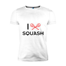 Мужская футболка премиум с принтом I LOVE SQUASH в Санкт-Петербурге, 92% хлопок, 8% лайкра | приталенный силуэт, круглый вырез ворота, длина до линии бедра, короткий рукав | squash | ракетка | сквош