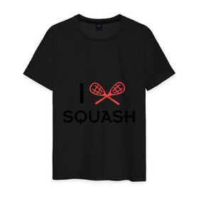 Мужская футболка хлопок с принтом I LOVE SQUASH в Санкт-Петербурге, 100% хлопок | прямой крой, круглый вырез горловины, длина до линии бедер, слегка спущенное плечо. | Тематика изображения на принте: squash | ракетка | сквош