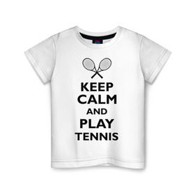Детская футболка хлопок с принтом Play tennis в Санкт-Петербурге, 100% хлопок | круглый вырез горловины, полуприлегающий силуэт, длина до линии бедер | ракетка | тенис | теннис | теннисист