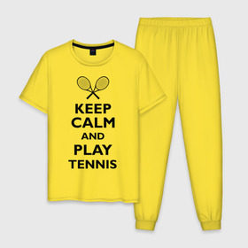 Мужская пижама хлопок с принтом Play tennis в Санкт-Петербурге, 100% хлопок | брюки и футболка прямого кроя, без карманов, на брюках мягкая резинка на поясе и по низу штанин
 | ракетка | тенис | теннис | теннисист
