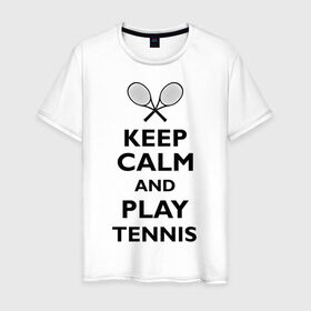 Мужская футболка хлопок с принтом Play tennis в Санкт-Петербурге, 100% хлопок | прямой крой, круглый вырез горловины, длина до линии бедер, слегка спущенное плечо. | ракетка | тенис | теннис | теннисист
