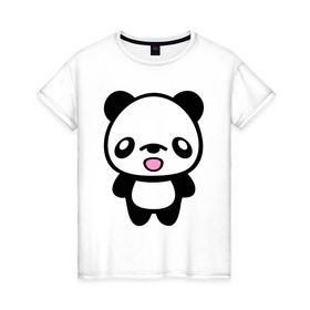 Женская футболка хлопок с принтом Маленькая пандочка в Санкт-Петербурге, 100% хлопок | прямой крой, круглый вырез горловины, длина до линии бедер, слегка спущенное плечо | панда