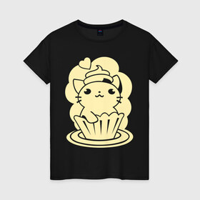 Женская футболка хлопок с принтом Милый котенок в Санкт-Петербурге, 100% хлопок | прямой крой, круглый вырез горловины, длина до линии бедер, слегка спущенное плечо | 