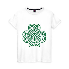 Женская футболка хлопок с принтом Кельтский клевер в Санкт-Петербурге, 100% хлопок | прямой крой, круглый вырез горловины, длина до линии бедер, слегка спущенное плечо | кельт | клевер | удача | узор | цветок