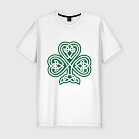 Мужская футболка премиум с принтом Кельтский клевер в Санкт-Петербурге, 92% хлопок, 8% лайкра | приталенный силуэт, круглый вырез ворота, длина до линии бедра, короткий рукав | кельт | клевер | удача | узор | цветок